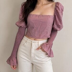 Dusty Rose Puff Sleeve Smocked Crop Top 🌸✨